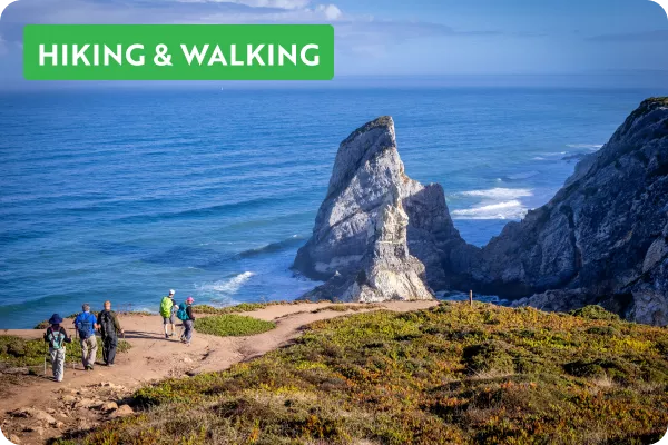 Hikers on a cliffside