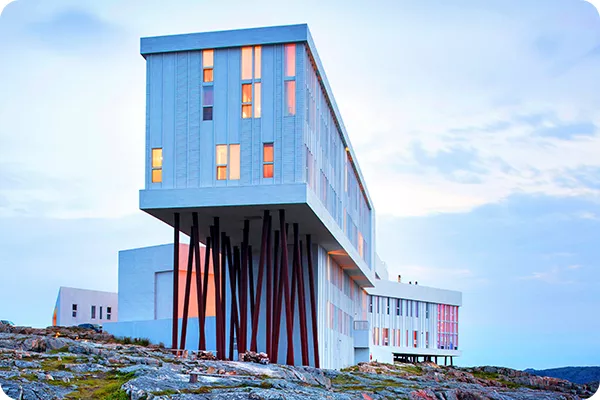 white hotel on stilts