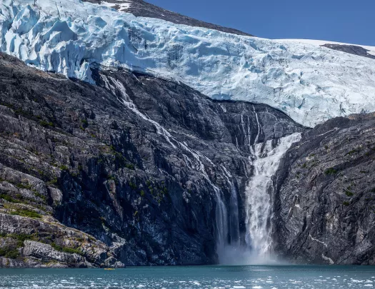 Shot of glacial waterfall.