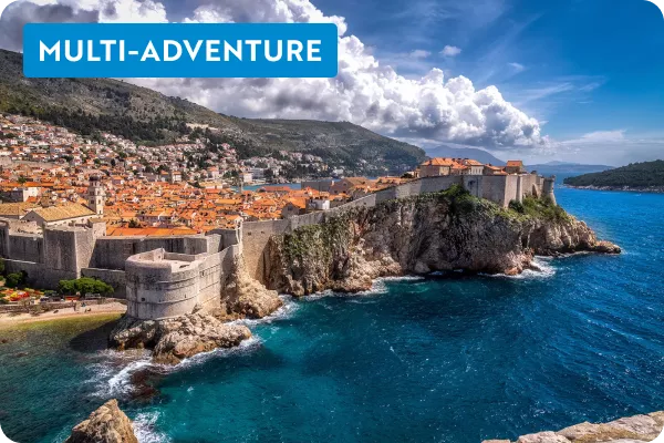 Cliff with town on top and ocean on the sea level