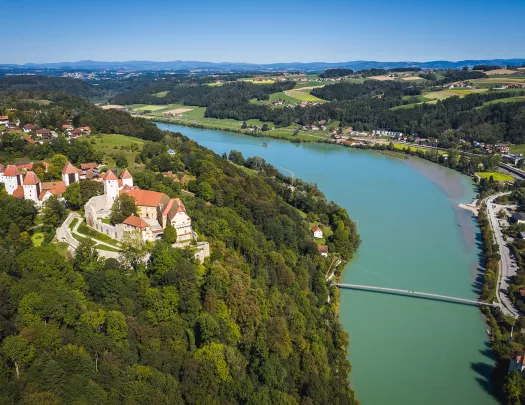 Aerial view of the Danube River.