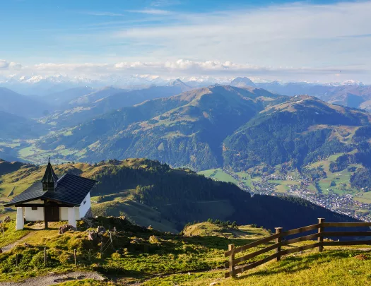 Small cabin on top of Alps mountain.
