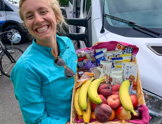 Guest/leader with fruit plate.