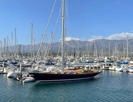Wide shot of ship fleet on water.