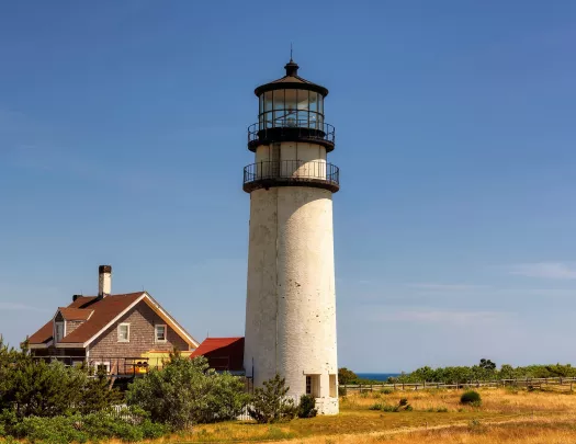 Isolated light tower by the ocean