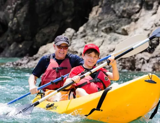 A father and son Kayaking in Costa Rica on a Backroads multisport trip