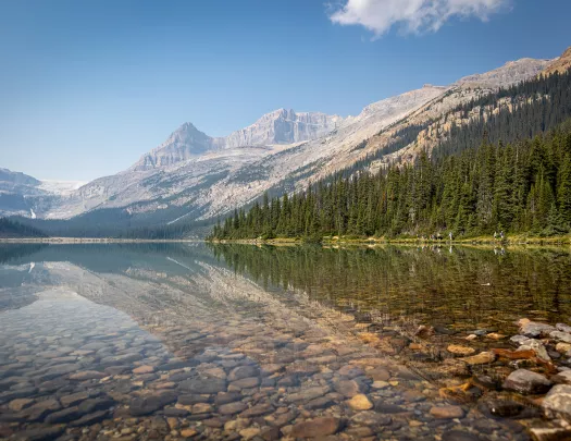 clear lake next to mountains