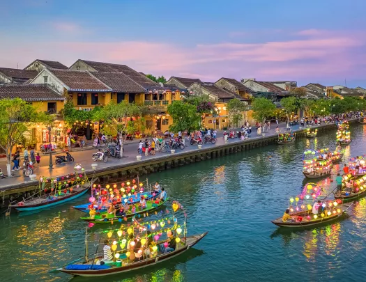 Boats floating along the river in Vietnam