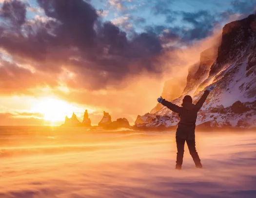Sunset Wind Blown Beach Winter Iceland
