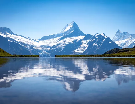 Wide shot of Bachalpsee Lake.