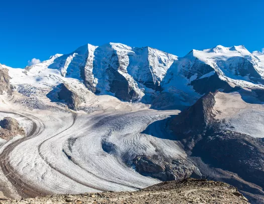 Snowy mountain trails in the Swiss Alps.