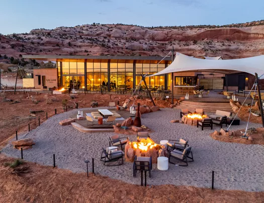 Fire pits outside of hotel