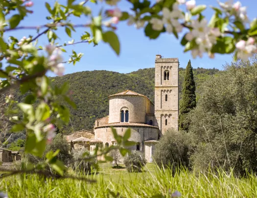 Shot of the Abbey of Sant'Antimo.
