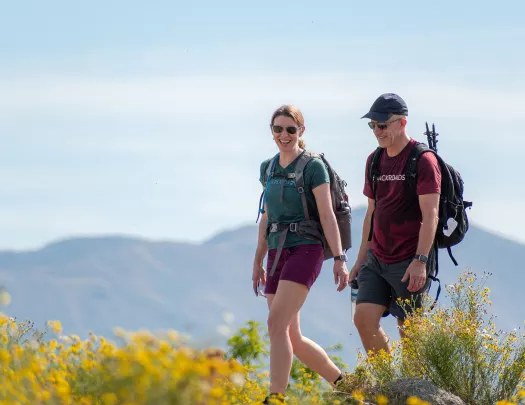 Backroads guests on a hike through a grassy area