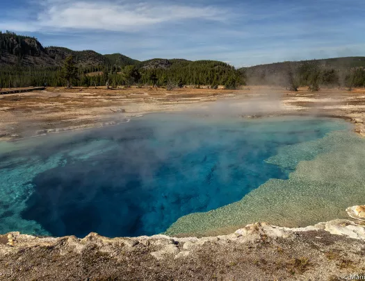 Crystal blue water in hot spring